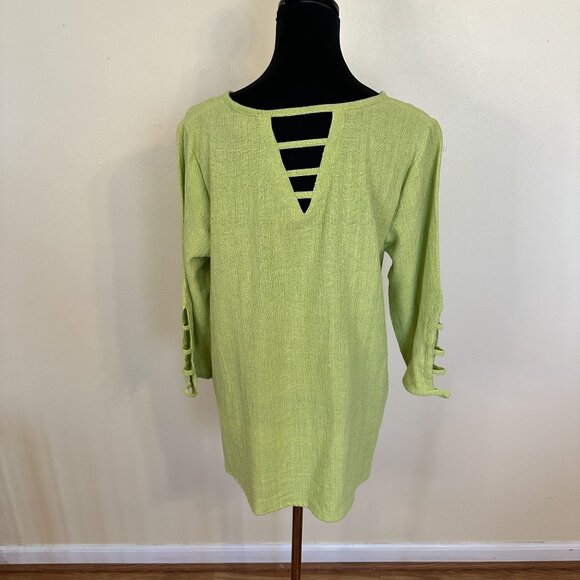 Womens Lime Green Pant Set Cotton Toofan Wide Leg Large Weave Pockets Resort - Picture 16 of 16